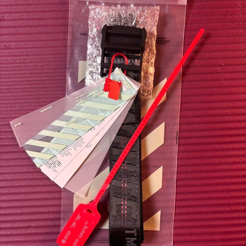 🩸🥷 Black w/ Red Stripes, Matte Black Buckle | Off-White | Belt (200cm)